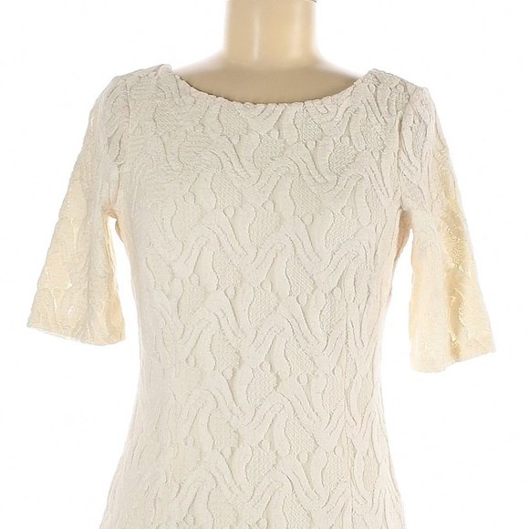 Ann Taylor Textured Off White/Ivory Sheath Dress- Sz. 4 - Picture 2 of 6